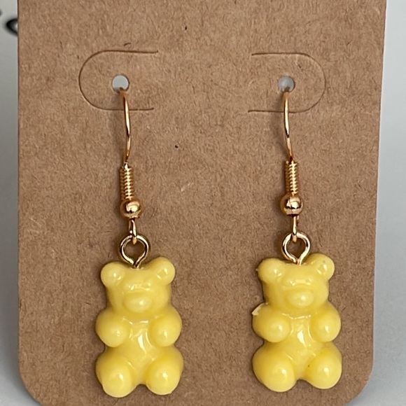 🆕 Yellow Gummy Bear Charm with Gold hooks Dangle Earrings, - Picture 1 of 6